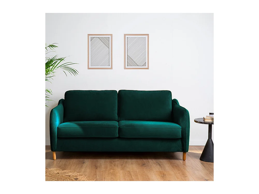Vornay - Canapé convertible express 3 places en velours - Vert eucalyptus