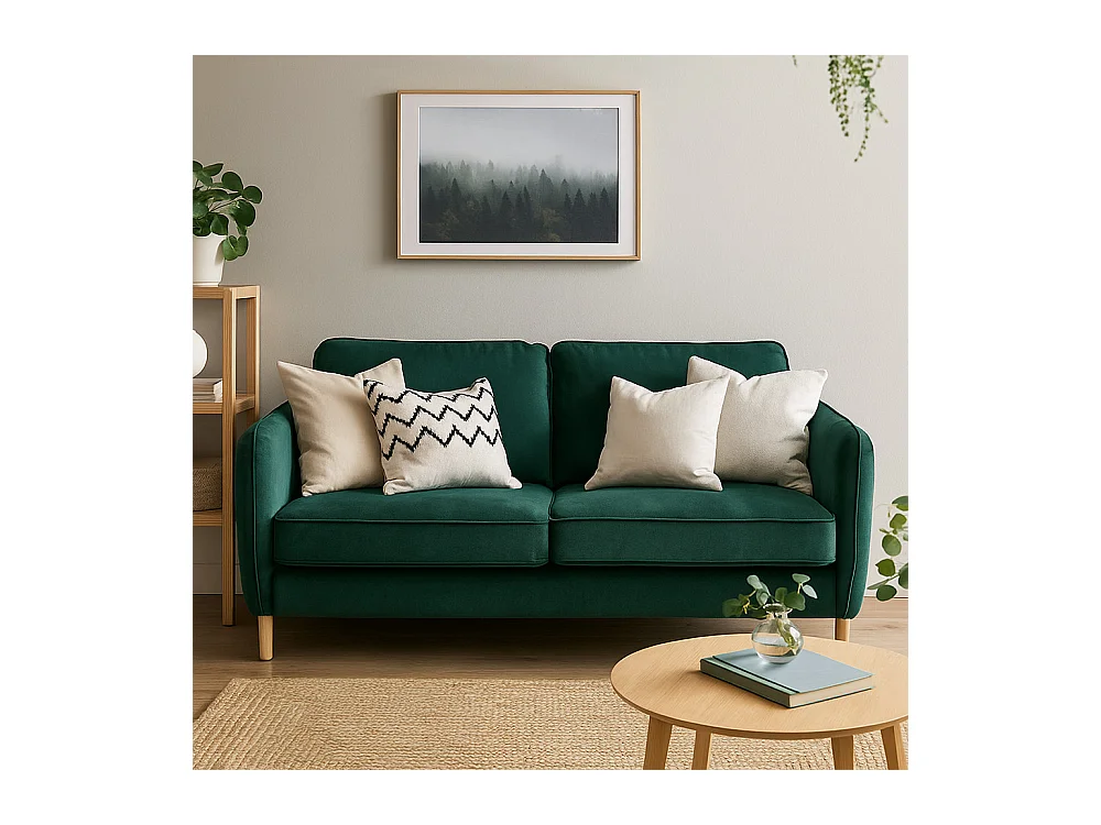 Vornay - Canapé convertible express 3 places en velours - Vert eucalyptus