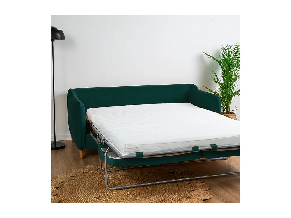 Vornay - Canapé convertible express 3 places en velours - Vert eucalyptus