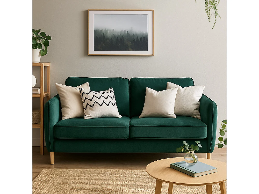 Vornay - Canapé convertible express 3 places en velours - Vert eucalyptus