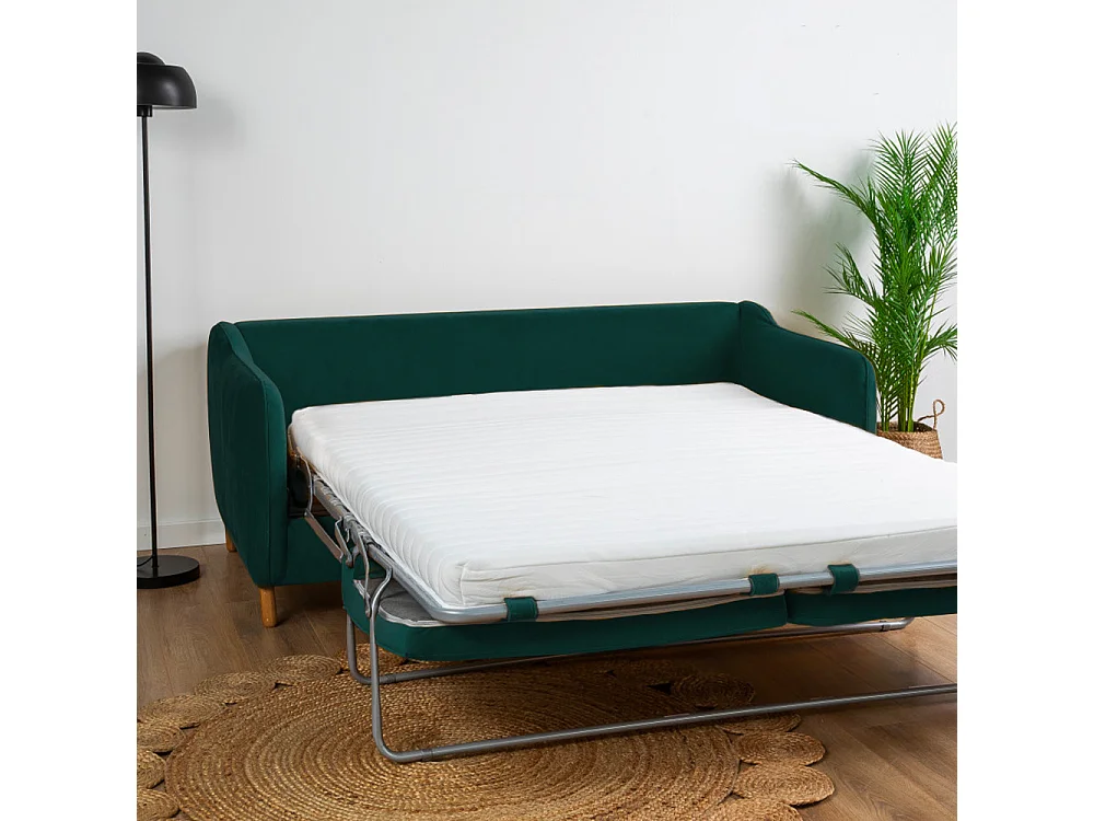 Vornay - Canapé convertible express 3 places en velours - Vert eucalyptus