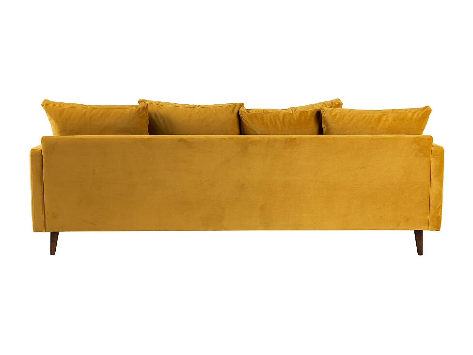 Villabon - Canapé convertible 3 places en velours pieds bois foncé - Jaune moutarde