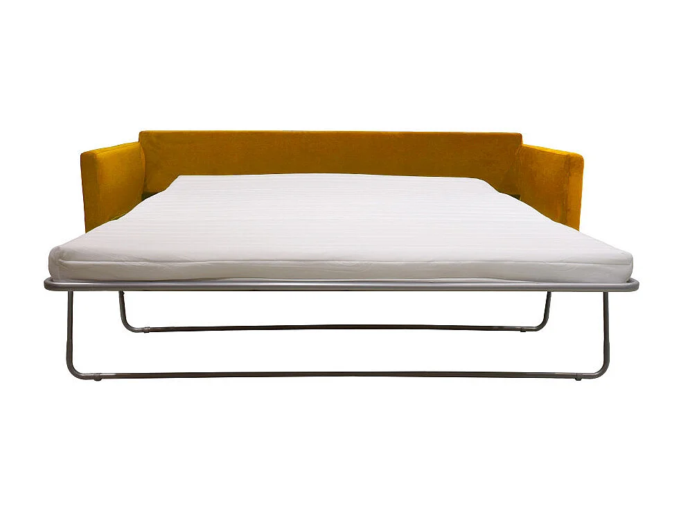 Villabon - Canapé convertible 3 places en velours pieds bois foncé - Jaune moutarde