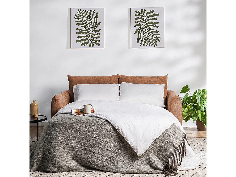 Wiame - Canapé convertible 2,5 places en tissu - Terracotta