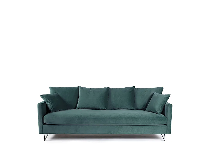 Villabon - Canapé convertible 3 places en velours pieds épingles noirs - vert eucalyptus