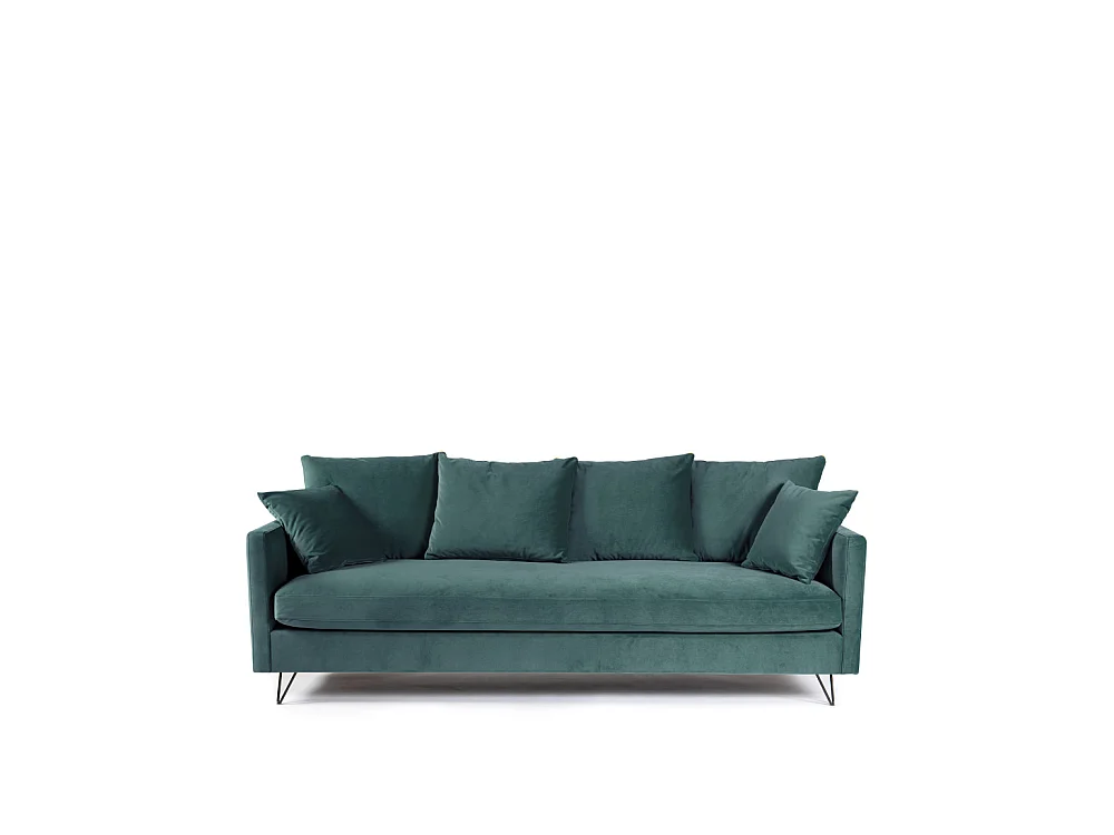 Villabon - Canapé convertible 3 places en velours pieds épingles noirs - vert eucalyptus