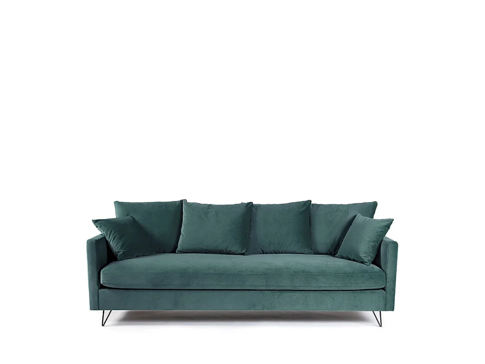 Villabon - Canapé convertible 3 places en velours pieds épingles noirs - vert eucalyptus