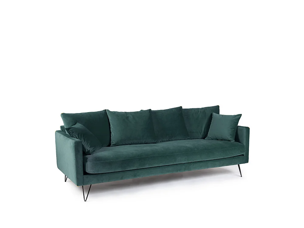 Villabon - Canapé convertible 3 places en velours pieds épingles noirs - vert eucalyptus