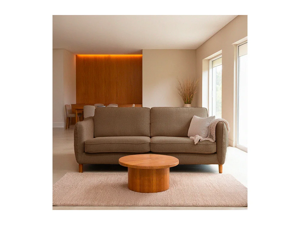 Vornay - Canapé convertible express 2 places en tissu pieds bois foncé - Caramel chiné