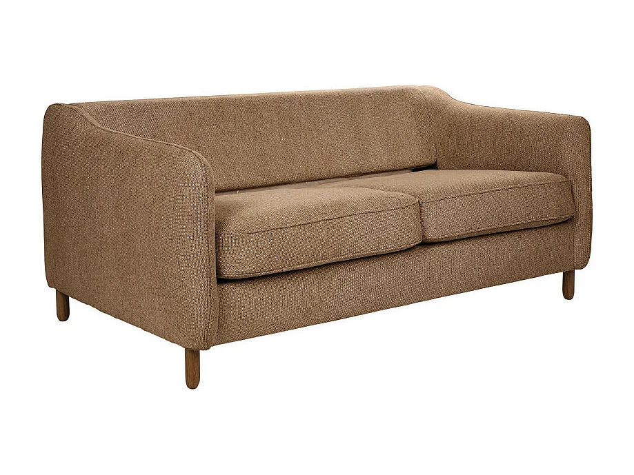 Vornay - Canapé convertible express 2 places en tissu pieds bois foncé - Caramel chiné