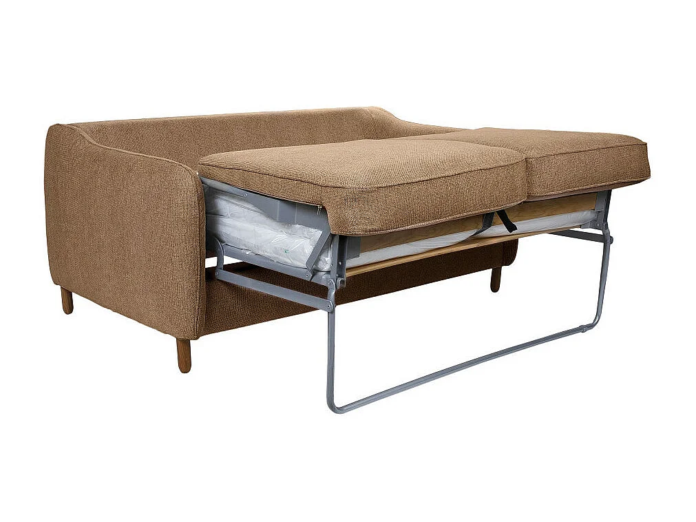 Vornay - Canapé convertible express 2 places en tissu pieds bois foncé - Caramel chiné