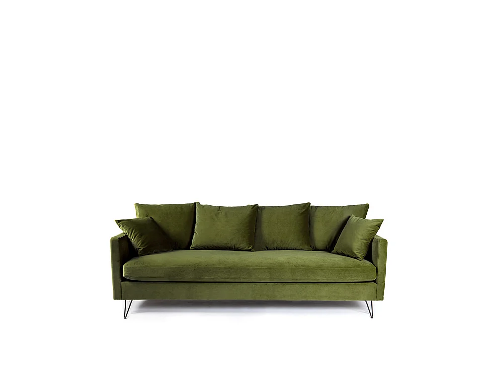 Villabon - Canapé convertible 3 places en velours pieds épingles noirs - Vert olive