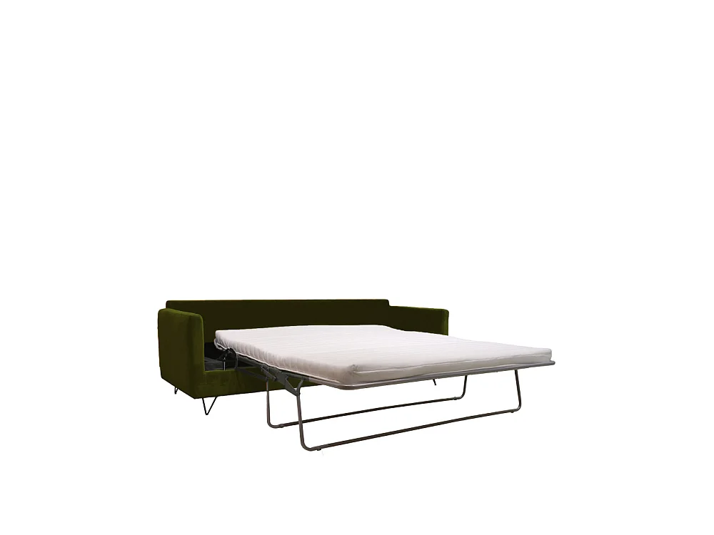 Villabon - Canapé convertible 3 places en velours pieds épingles noirs - Vert olive