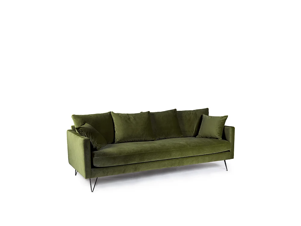 Villabon - Canapé convertible 3 places en velours pieds épingles noirs - Vert olive