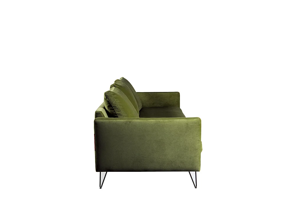 Villabon - Canapé convertible 3 places en velours pieds épingles noirs - Vert olive