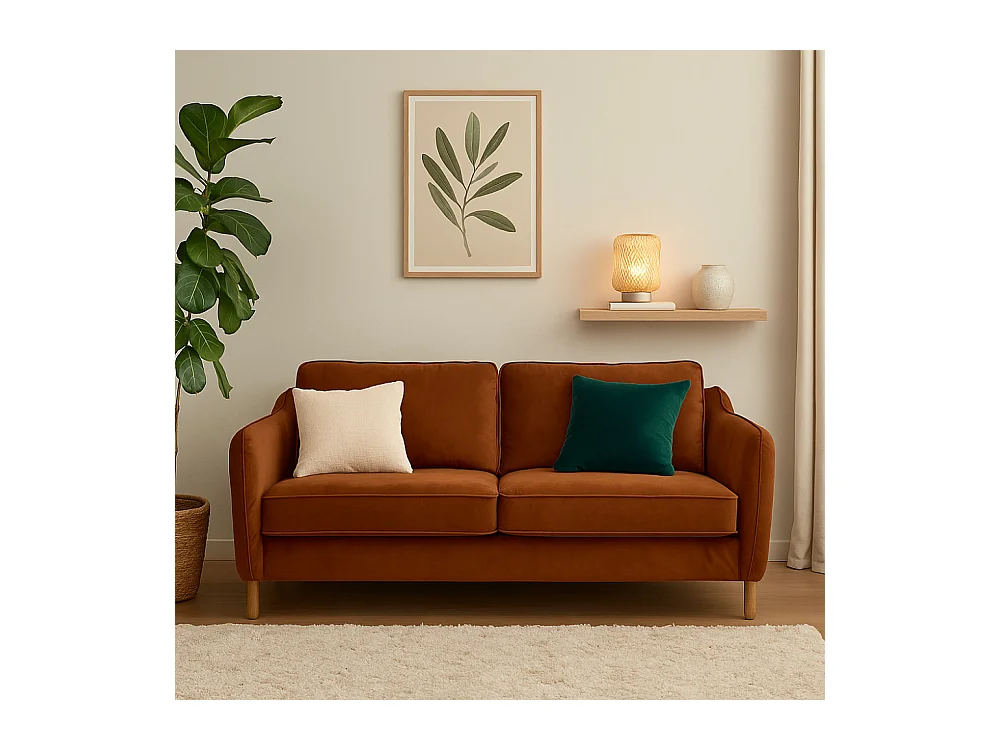 Vornay - Canapé convertible express 3 places en velours - Rouille