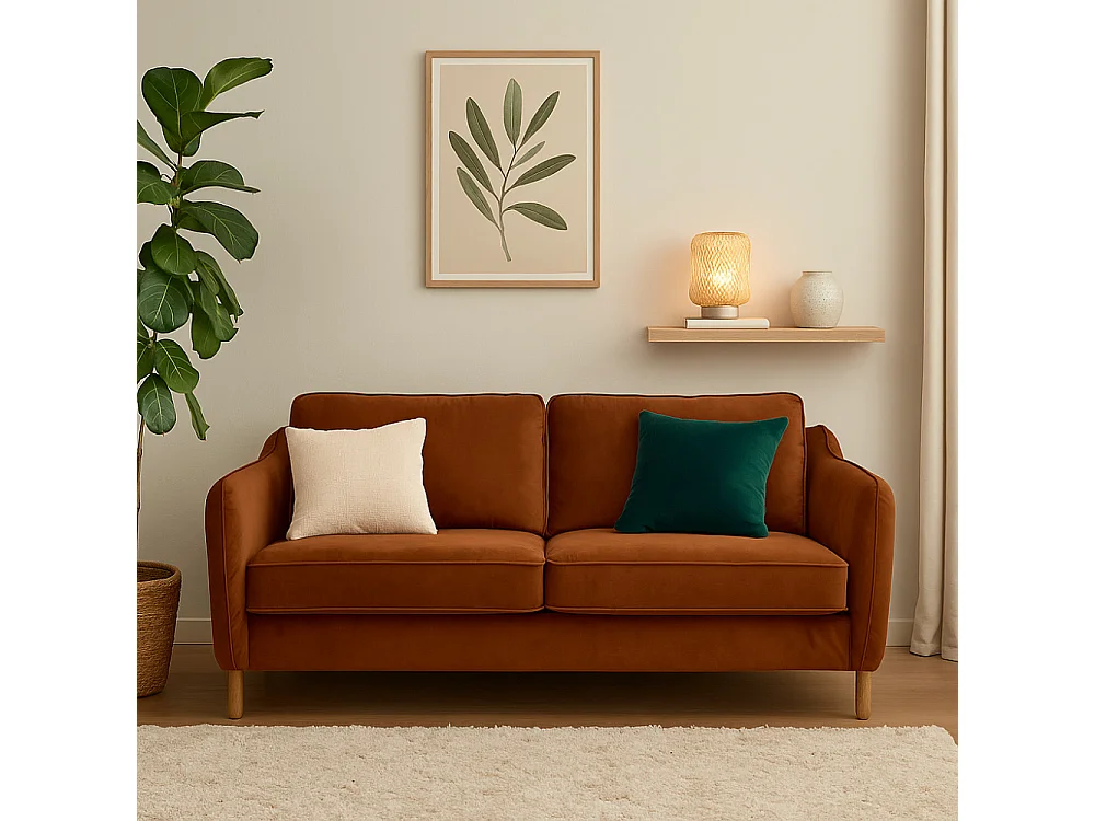 Vornay - Canapé convertible express 3 places en velours - Rouille