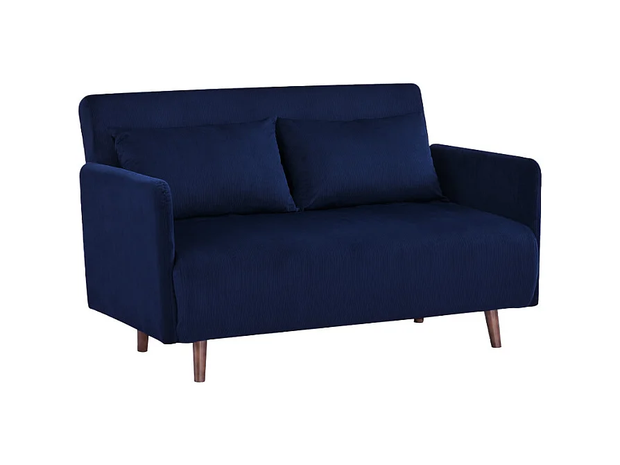 Belushi - Canapé convertible 2 places en velours côtelé L120cm - Bleu marine