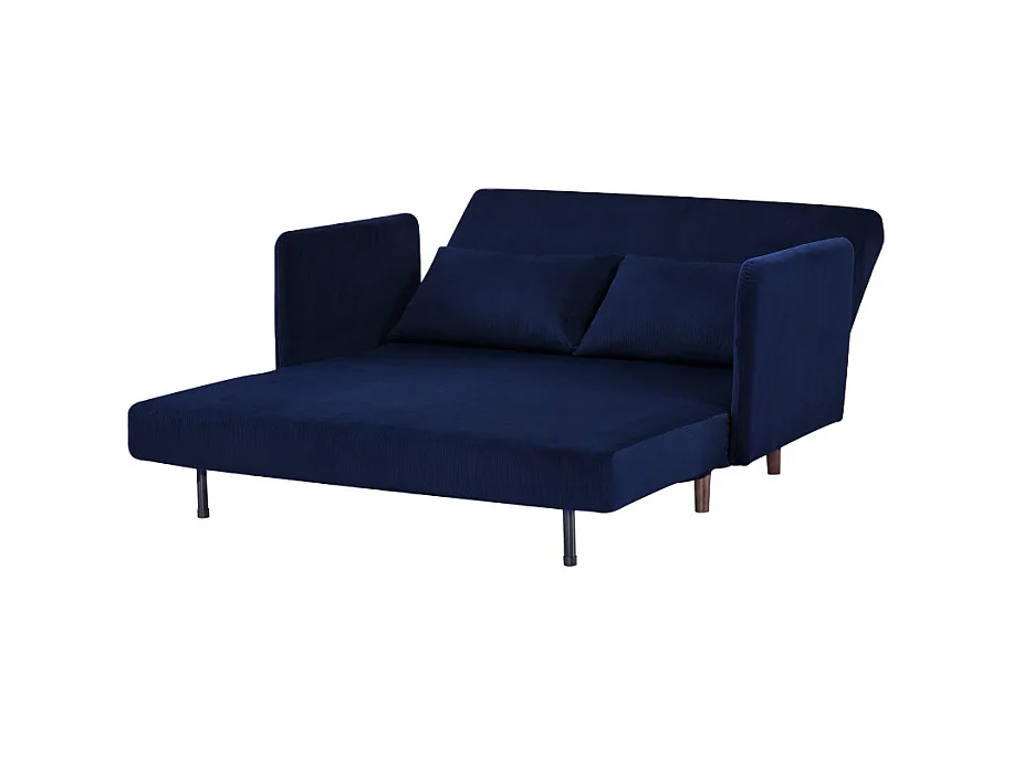 Belushi - Canapé convertible 2 places en velours côtelé L120cm - Bleu marine