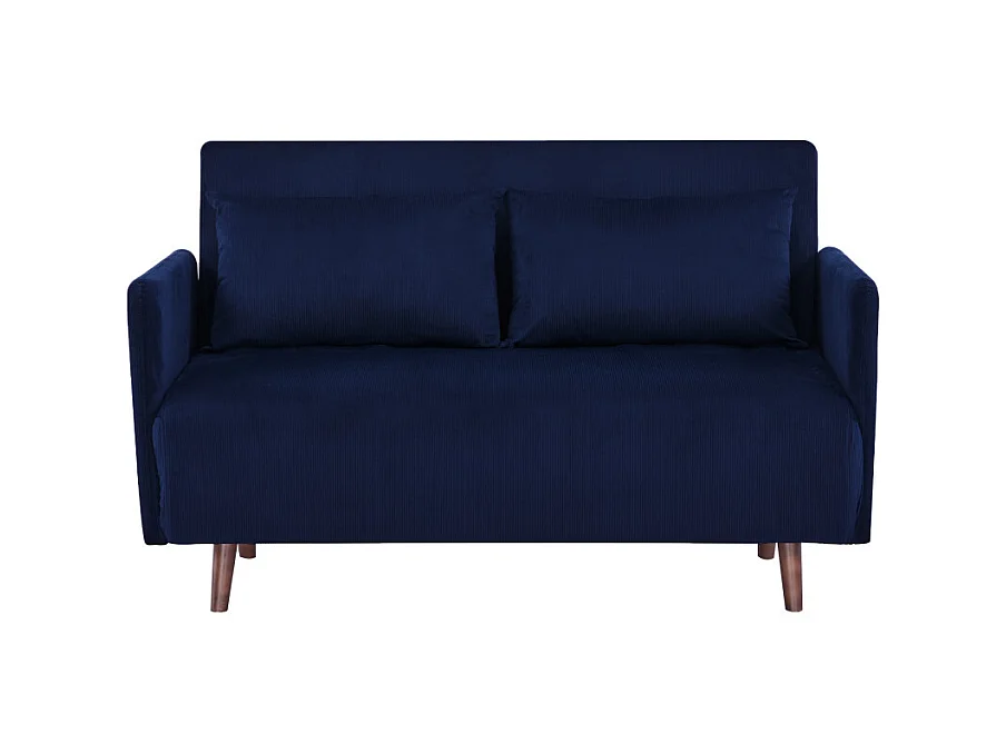 Belushi - Canapé convertible 2 places en velours côtelé L120cm - Bleu marine