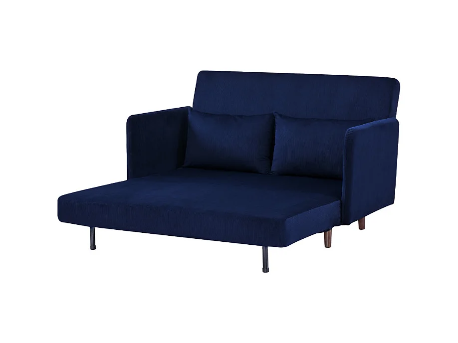 Belushi - Canapé convertible 2 places en velours côtelé L120cm - Bleu marine