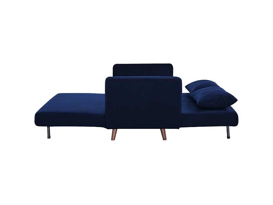 Belushi - Canapé convertible 2 places en velours côtelé L120cm - Bleu marine