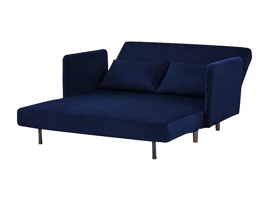 Belushi - Canapé convertible 2 places en velours côtelé L120cm - Bleu marine