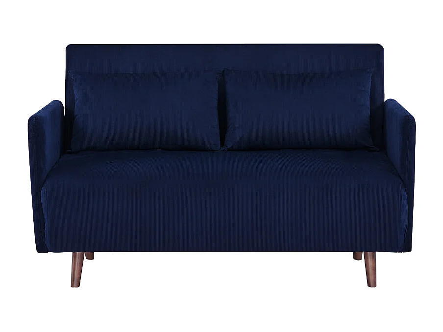 Belushi - Canapé convertible 2 places en velours côtelé L120cm - Bleu marine