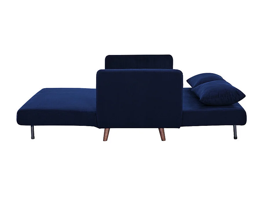 Belushi - Canapé convertible 2 places en velours côtelé L120cm - Bleu marine