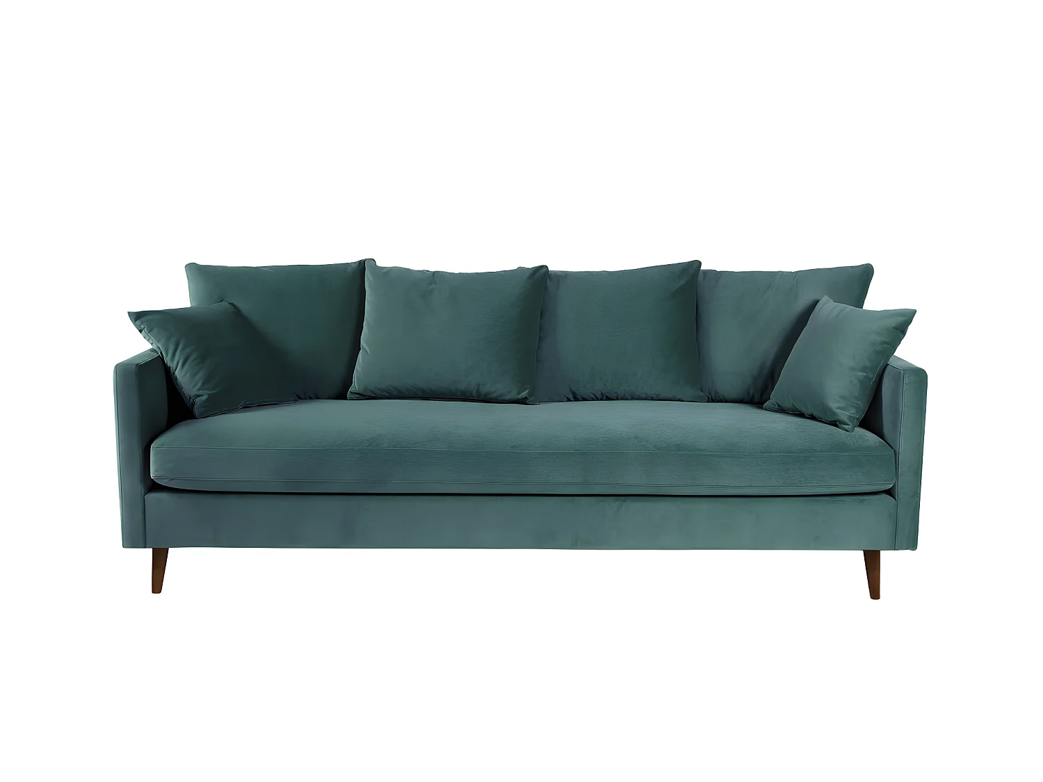 Villabon - Canapé convertible 3 places en velours pieds bois foncé - vert eucalyptus