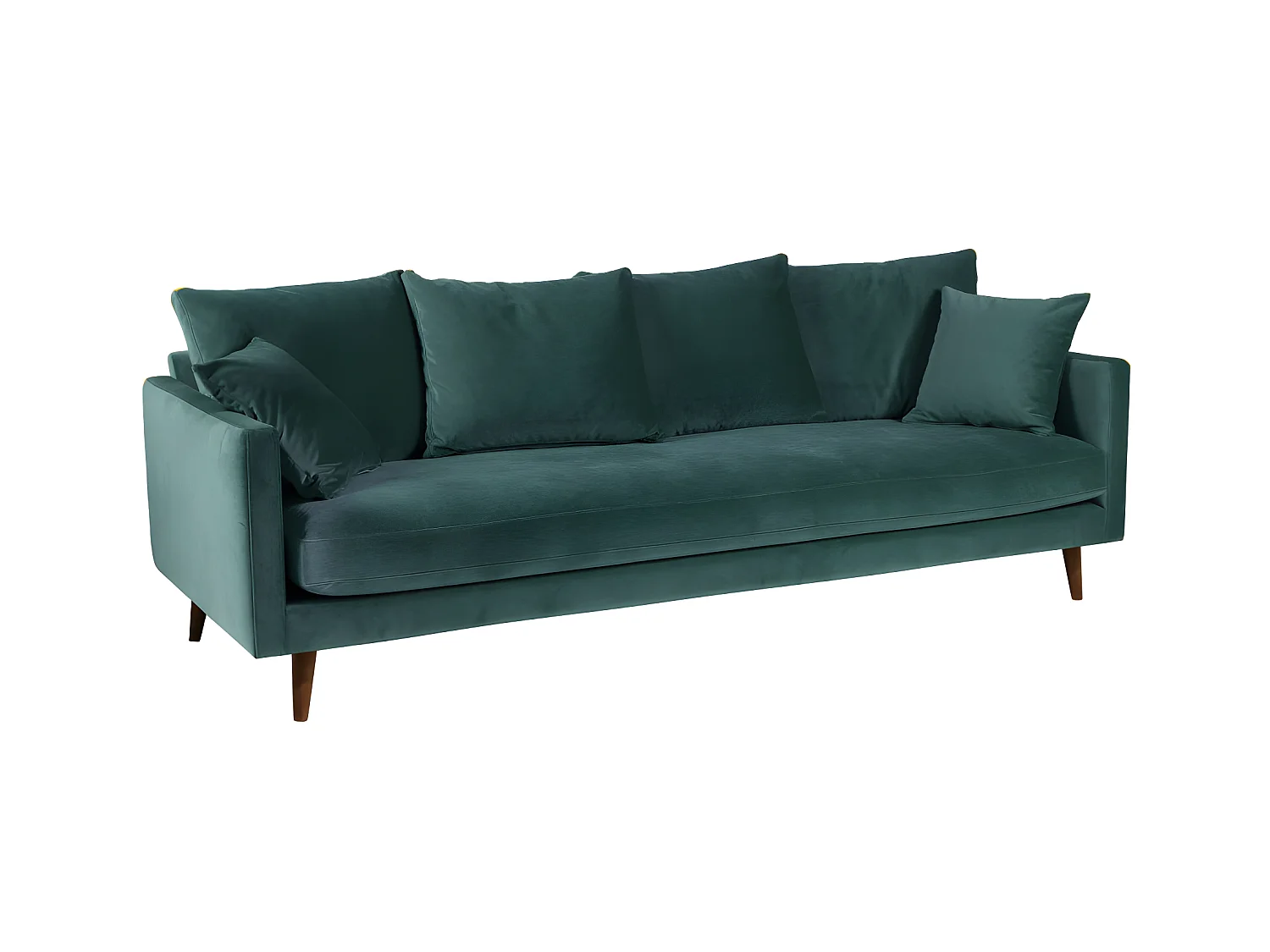 Villabon - Canapé convertible 3 places en velours pieds bois foncé - vert eucalyptus