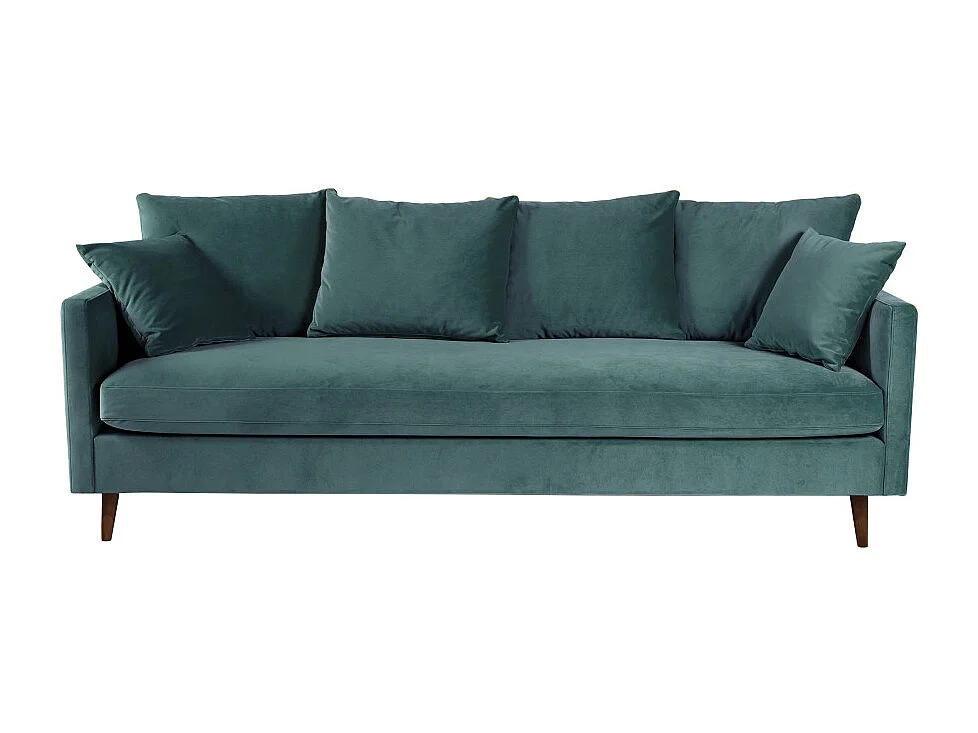 Villabon - Canapé convertible 3 places en velours pieds bois foncé - vert eucalyptus