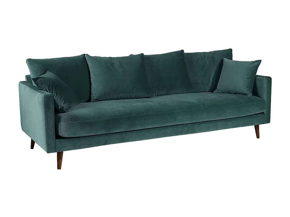 Villabon - Canapé convertible 3 places en velours pieds bois foncé - vert eucalyptus