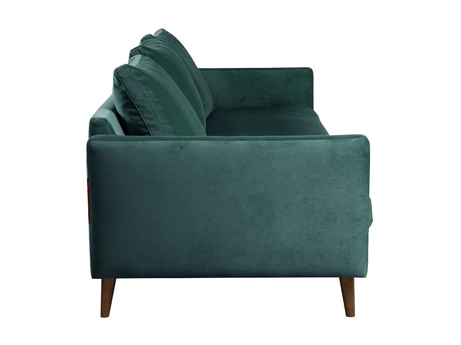 Villabon - Canapé convertible 3 places en velours pieds bois foncé - vert eucalyptus