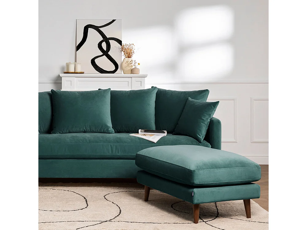 Villabon - Canapé convertible 3 places en velours pieds bois foncé - vert eucalyptus