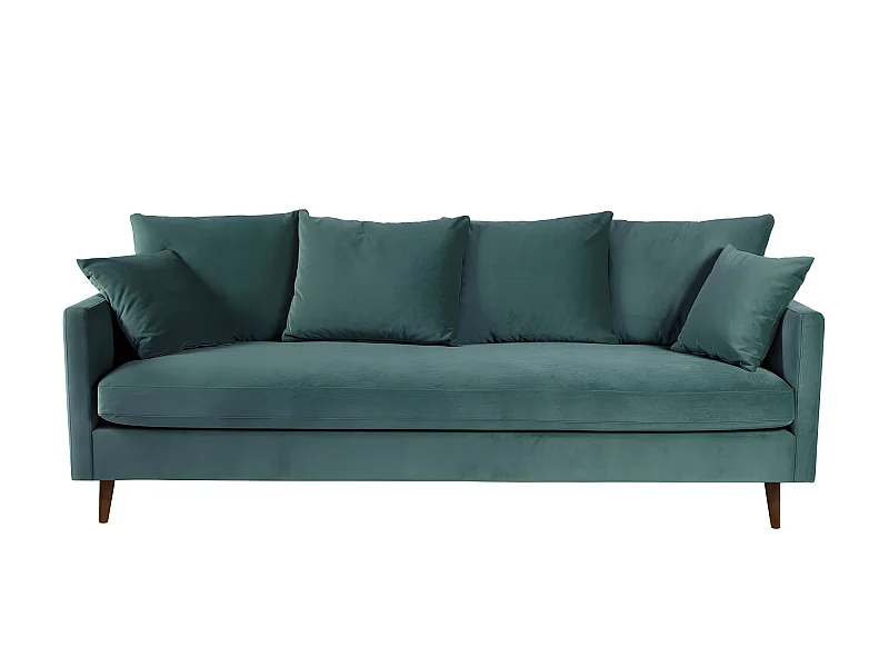 Villabon - Canapé convertible 3 places en velours pieds bois foncé - vert eucalyptus