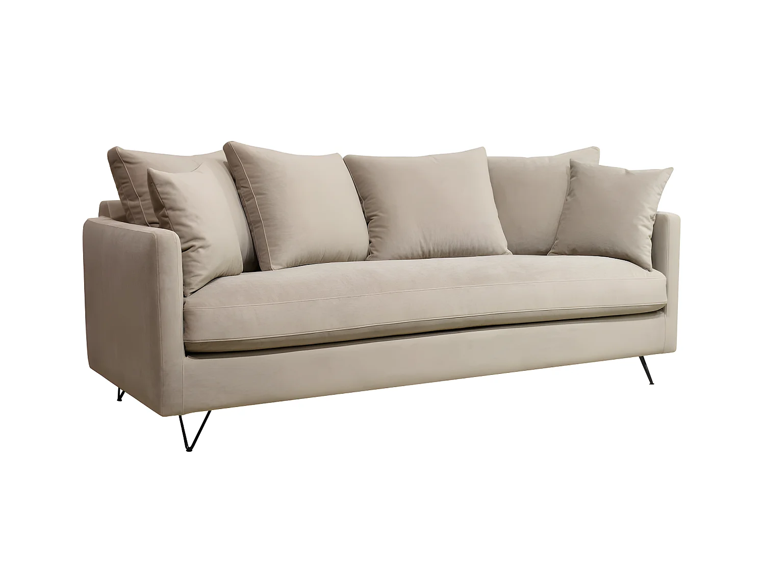 Villabon - Canapé convertible 3 places en velours pieds épingles noirs - Beige