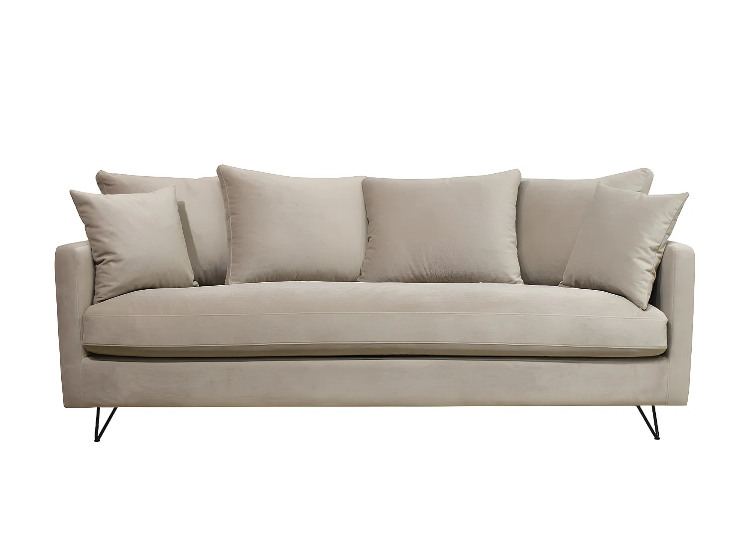 Villabon - Canapé convertible 3 places en velours pieds épingles noirs - Beige