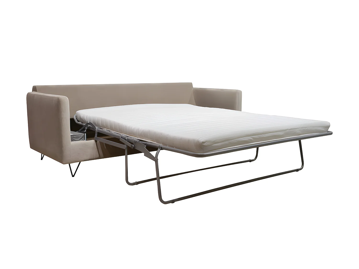 Villabon - Canapé convertible 3 places en velours pieds épingles noirs - Beige