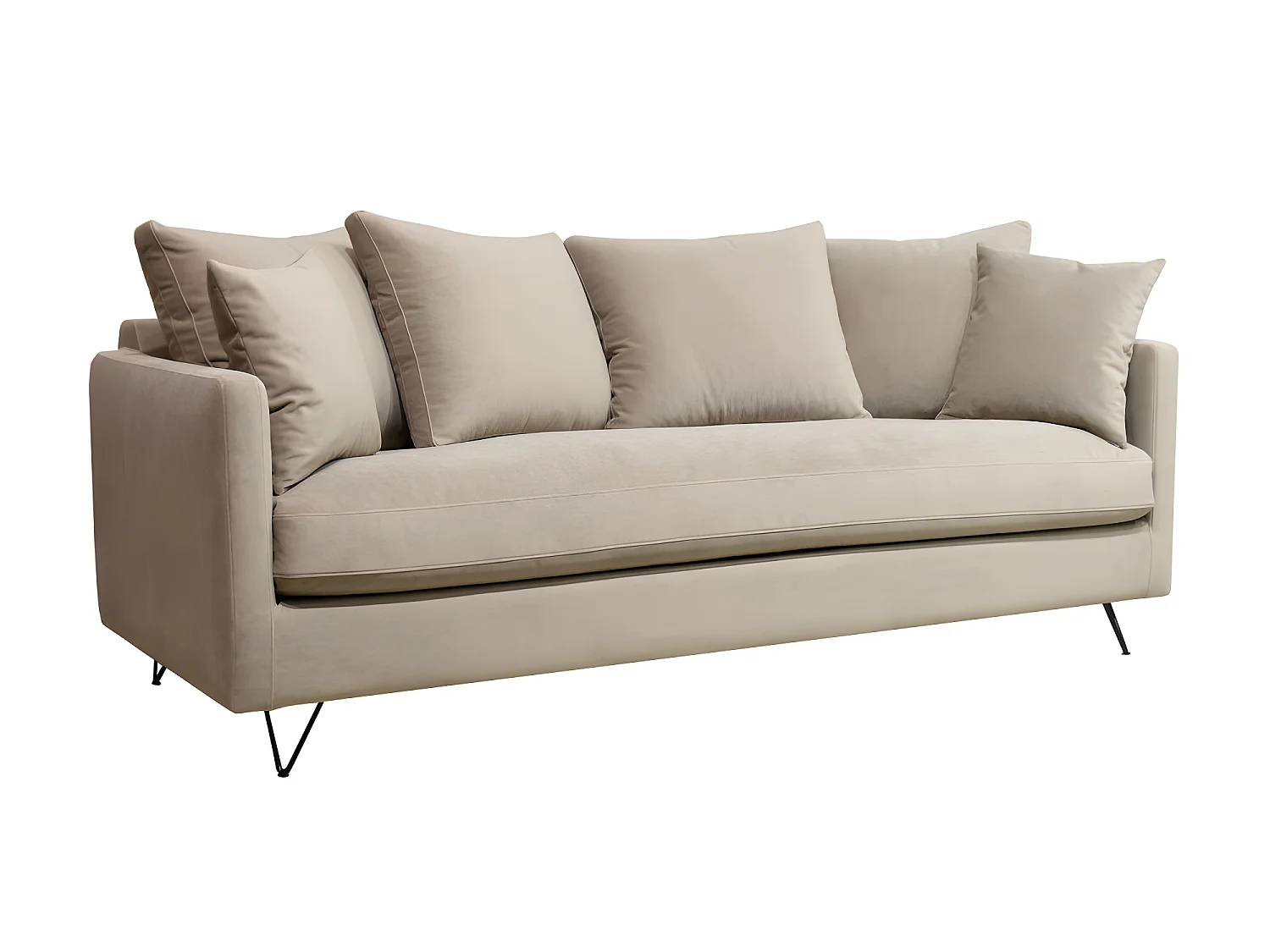 Villabon - Canapé convertible 3 places en velours pieds épingles noirs - Beige