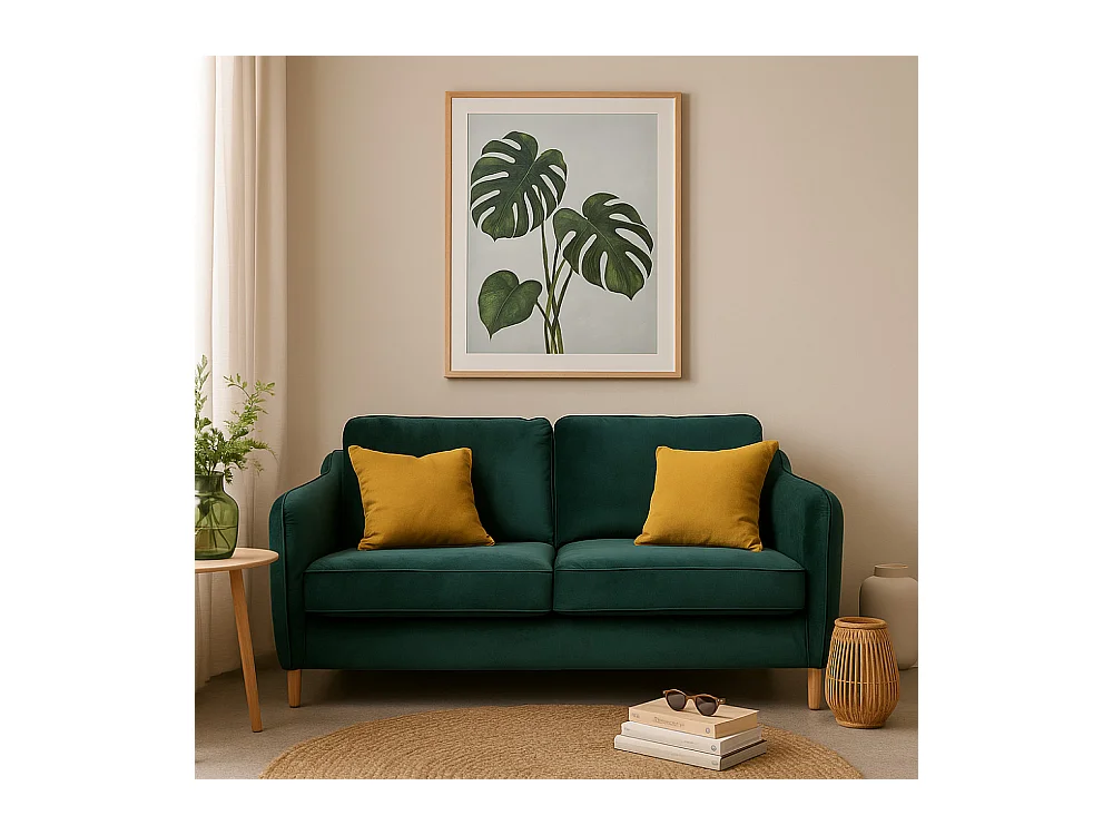 Vornay - Canapé convertible express 2 places en velours - Vert eucalyptus