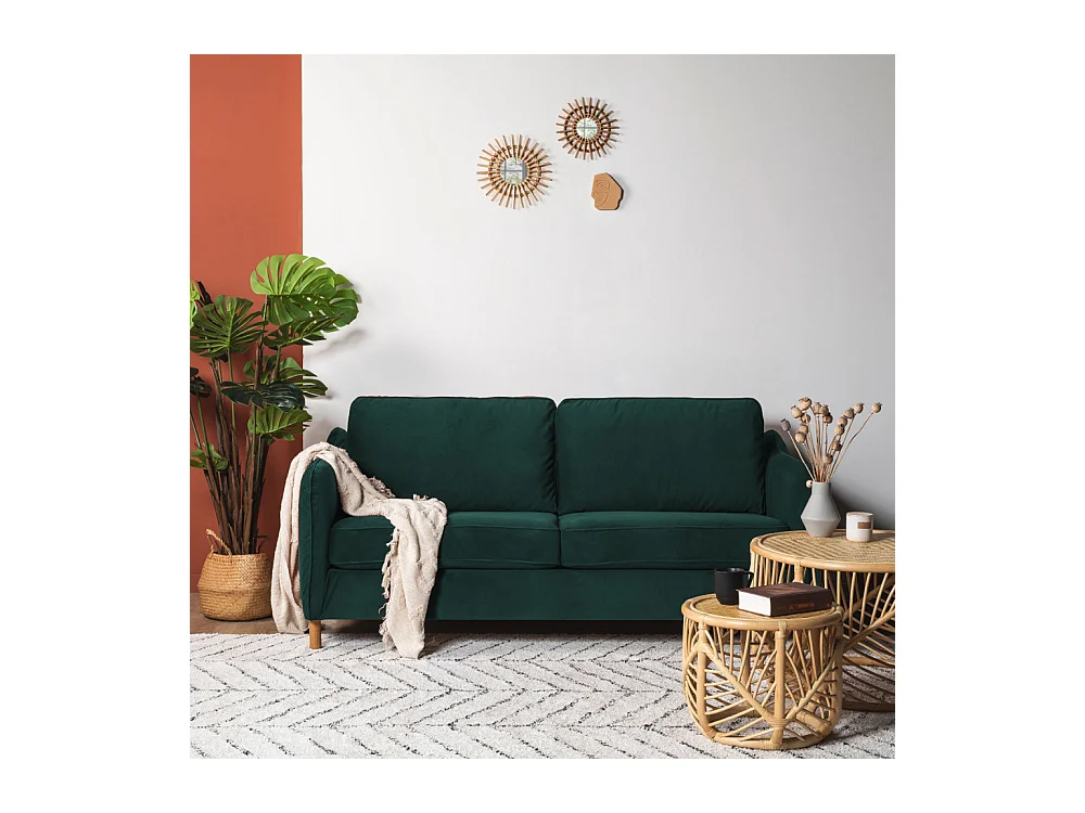 Vornay - Canapé convertible express 2 places en velours - Vert eucalyptus