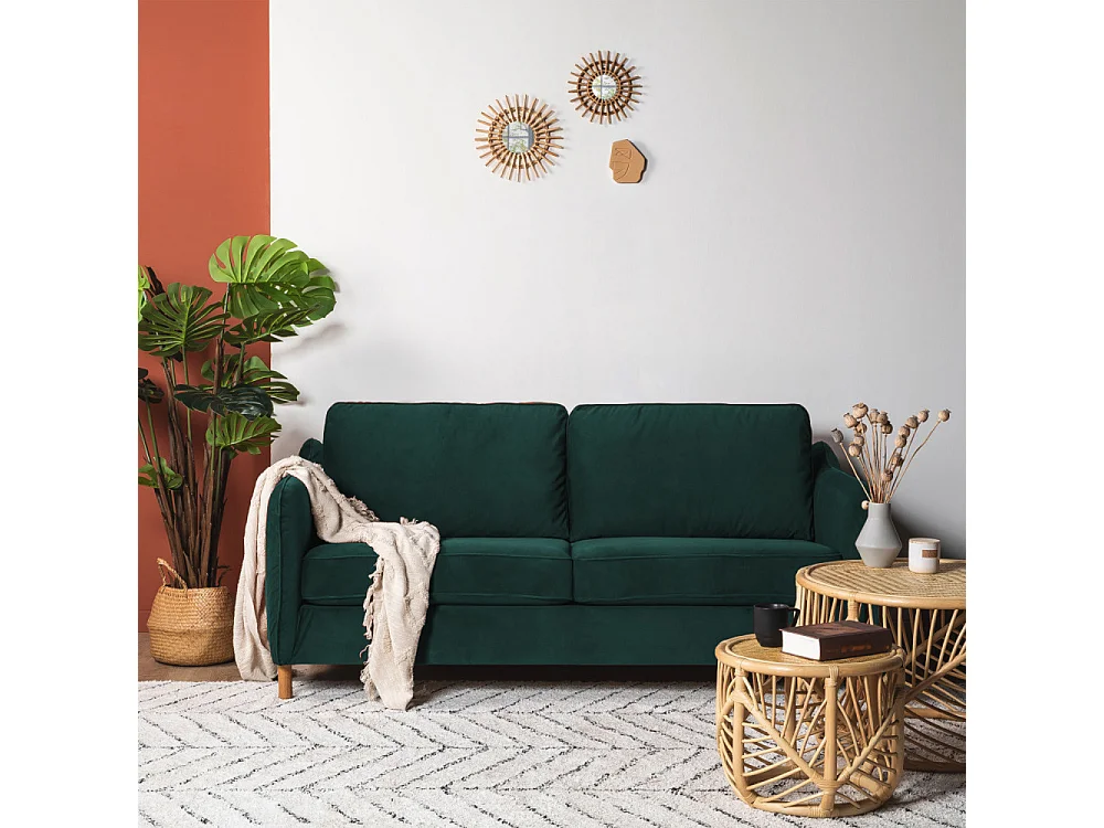 Vornay - Canapé convertible express 2 places en velours - Vert eucalyptus