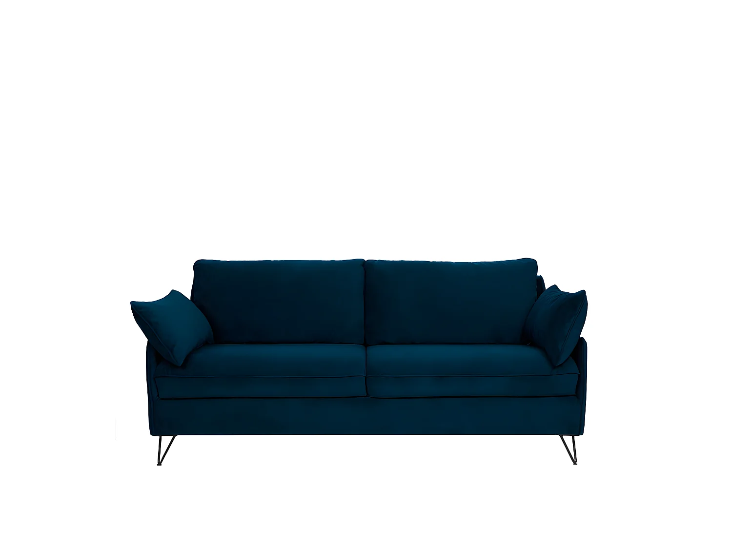 Lunery - Canapé 4 places convertible en velours pieds épingles noirs - Bleu nuit