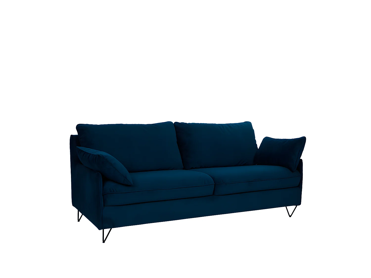 Lunery - Canapé 4 places convertible en velours pieds épingles noirs - Bleu nuit