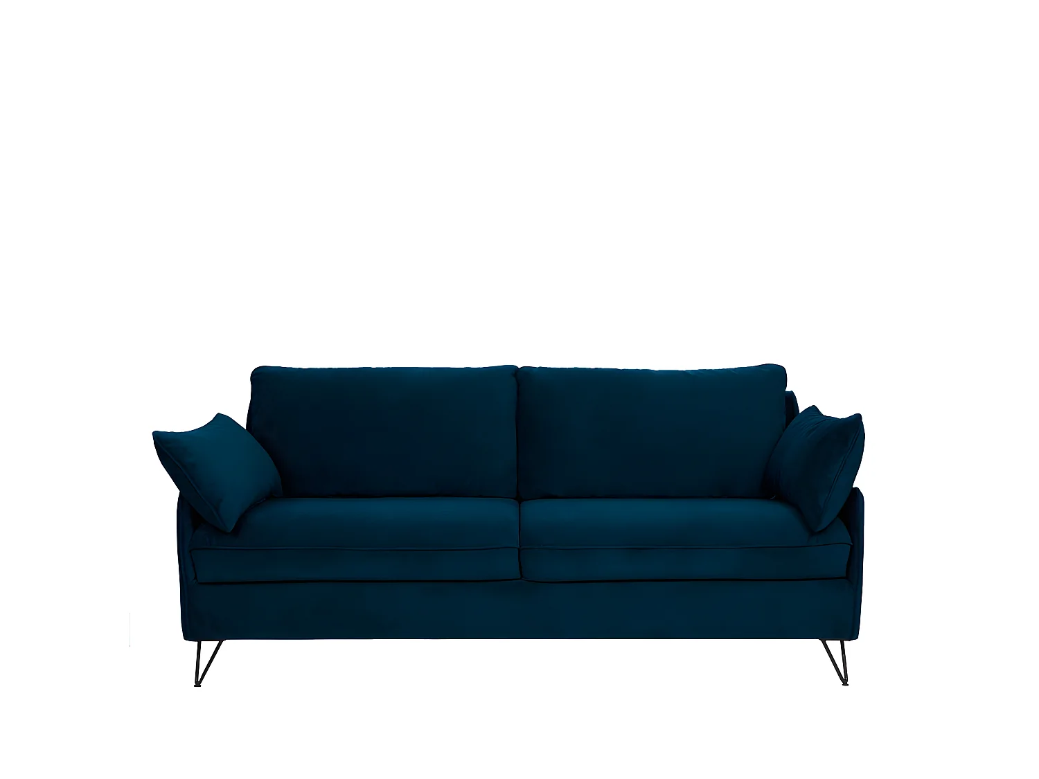 Lunery - Canapé 4 places convertible en velours pieds épingles noirs - Bleu nuit