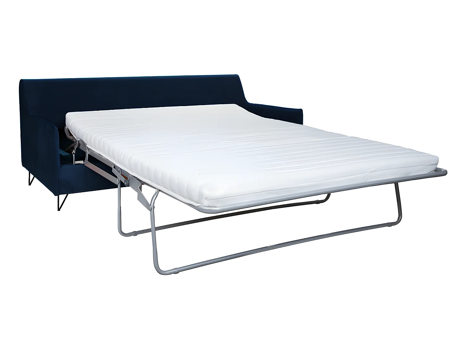 Lunery - Canapé 4 places convertible en velours pieds épingles noirs - Bleu nuit