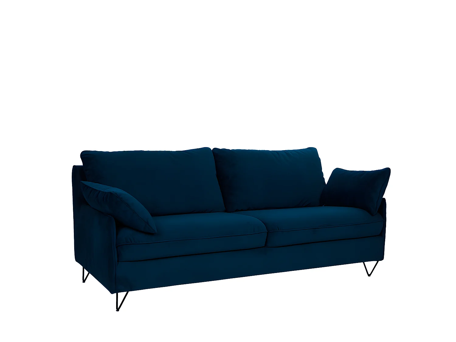 Lunery - Canapé 4 places convertible en velours pieds épingles noirs - Bleu nuit