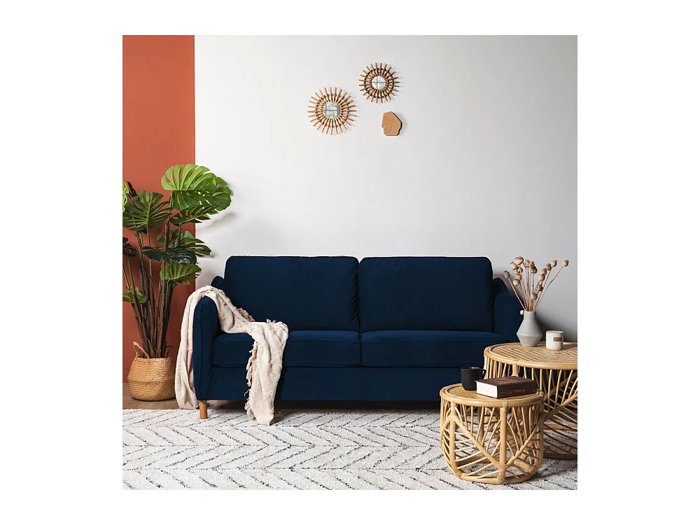 Vornay - Canapé convertible express 2 places en velours - Bleu nuit