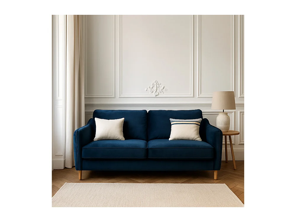 Vornay - Canapé convertible express 2 places en velours - Bleu nuit
